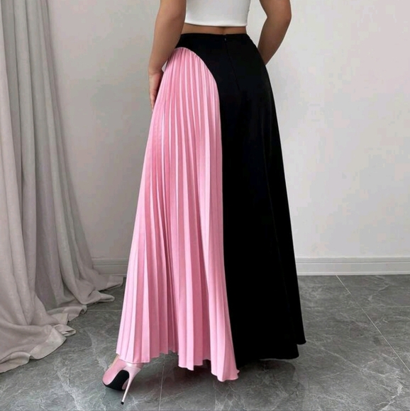 Women's Two-Tone Pleated A-Line Long Skirt - Picture 3 of 4